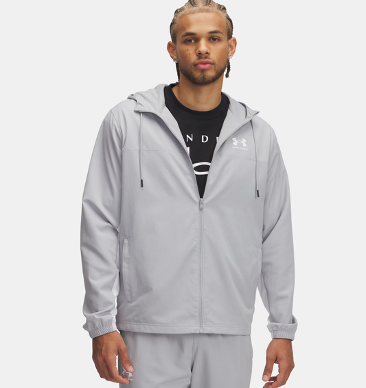 Veste coupe-vent UA Rival Woven pour homme Mod Gray / White